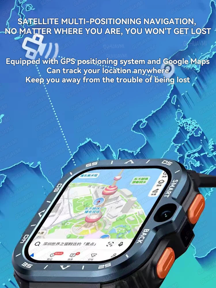 PGD SmartWatch 4G LTE GPS Wifi SIM Card NFC Dual Camera Rugged 64G ROM Storage Heart Rate Sports Smart Watch Men