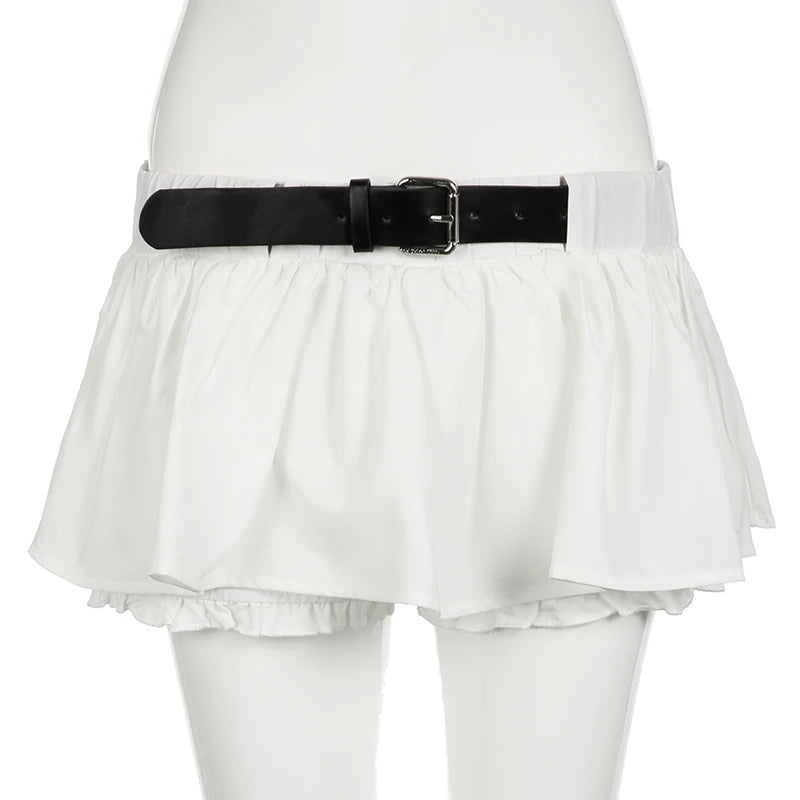Sexy Low Waist White Mini Skirt Women Fashion with Belt Kawaii Preppy Short Skirts Y2K Korean Streetwear Pleated A Line Skirts