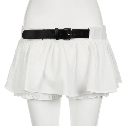 Sexy Low Waist White Mini Skirt Women Fashion with Belt Kawaii Preppy Short Skirts Y2K Korean Streetwear Pleated A Line Skirts
