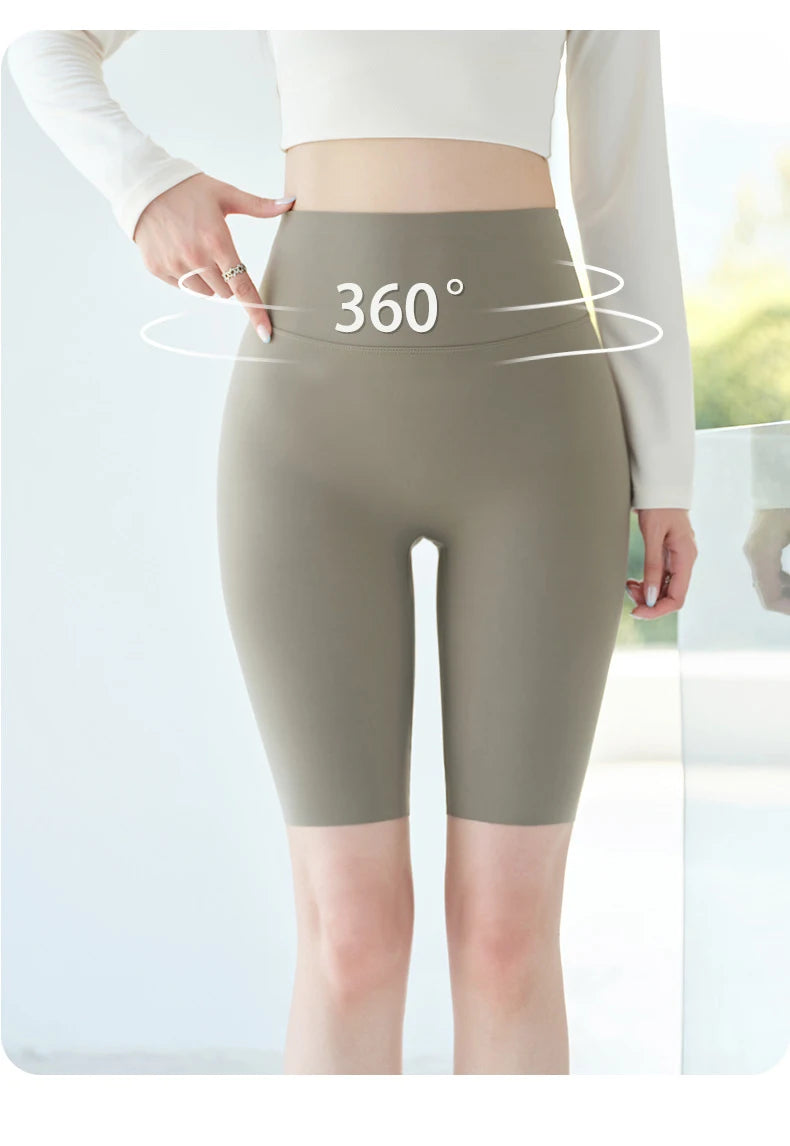 BIVIGAOS Summer New Back Pocket Sharkskin Cycling Shorts Women Cool Knee Length Short Leggings Casual Elastic Sport Biker Shorts
