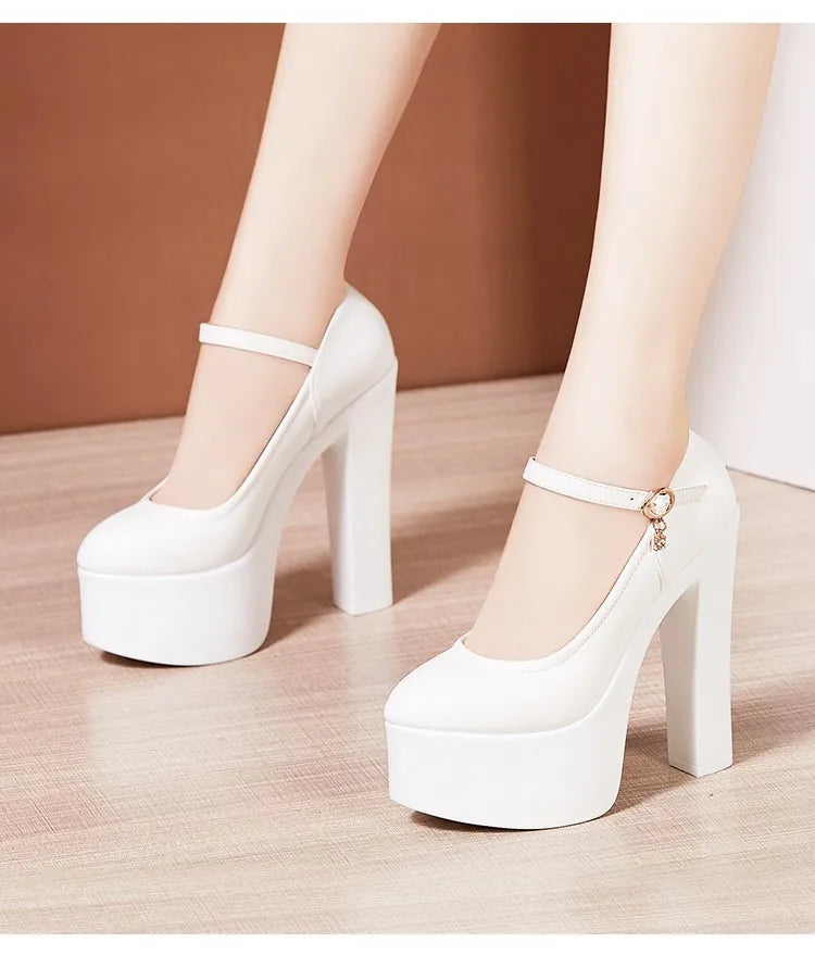 15cm Small Size 32-43 Sexy Extreme Block High Heels Shoes for Dress Model Party Wedding 2025 Shallow Thick Bottom Platform Pumps