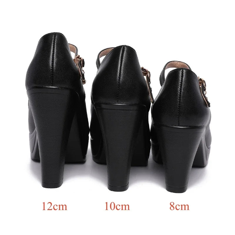 8 10 12cm Small Size 32-43 Shallow Thick Bottom Platform Pumps Women 2025 Block High Heels Shoes for Office Model Wedding Dress