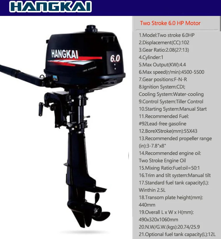 IHOMEINF Powerful 4.0HP-18.0HP Petrol Marine Motor Boat  Engine for the 2.3M-4.6M Assault Boat Canoe Outboards Propeller