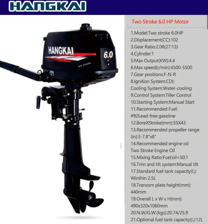 IHOMEINF Powerful 4.0HP-18.0HP Petrol Marine Motor Boat  Engine for the 2.3M-4.6M Assault Boat Canoe Outboards Propeller