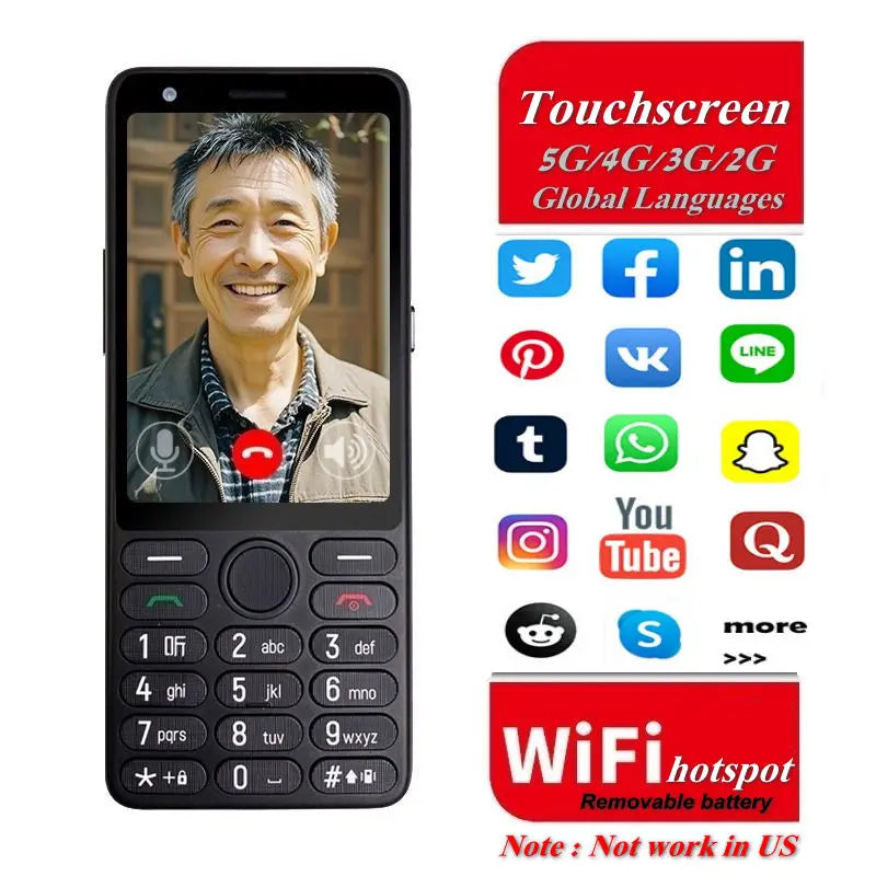 Feature Phone with Touch Screen Smartphone Wifi 5G/4G Global Languages Removable battery Big Buttons 3.54"inch Senior Cell Phone
