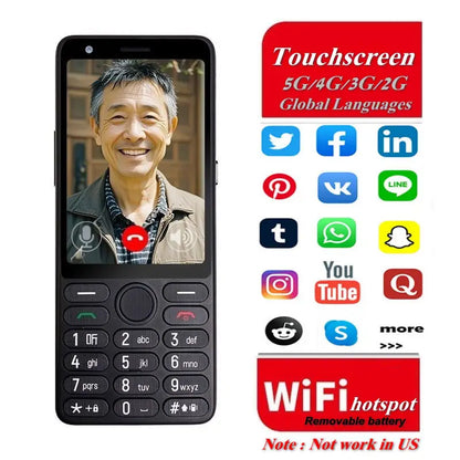 Feature Phone with Touch Screen Smartphone Wifi 5G/4G Global Languages Removable battery Big Buttons 3.54"inch Senior Cell Phone