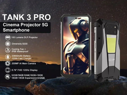 8849 Tank 3 Pro by Unihertz 5G Rugged Projector Phone 23800mAh 512GB ROM Mobile Phones 200MP 120W Charger OTG Smartphone Android