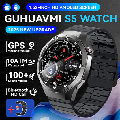 Luxury Metal Smart Watch For Men AMOLED Screen Bluetooth Call GPS Tracking Sports Heart Rate Monitor Smart watch For Android iOS