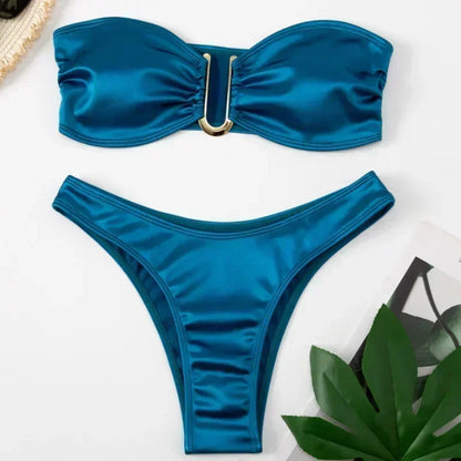 High Waist Swimsuit Women Push Up Beachwear Sexy Bandeau Bathing Suit Maillot De Bain Femme Bikini Summer Swimwear Women