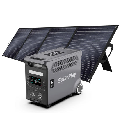 SOLARPLAY Q3600 Outdoor Generator 3600W MPPT Portable Power Station with 400W Folable Solar Panels Trolley For RV Camping