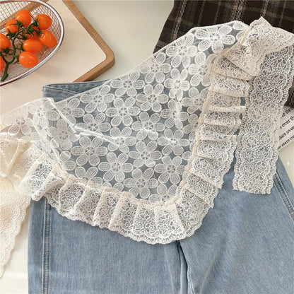 INS Y2K Stylish Lace Embroidery Layered Triangular Types Jeans Pant Matching Half Skirts Fart Curtains All-Match Stacked Skirt