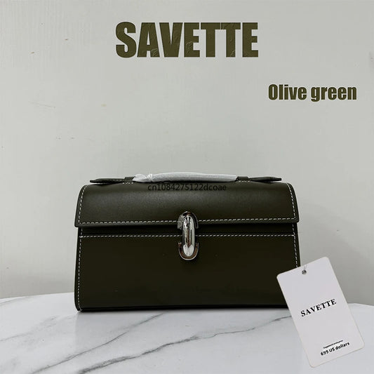SAVETTE Brand 2025 New The Symmetry Pochette Genuine Leather Tote Women's Simple Handbag Small Square Row Bag Rectangular Bags