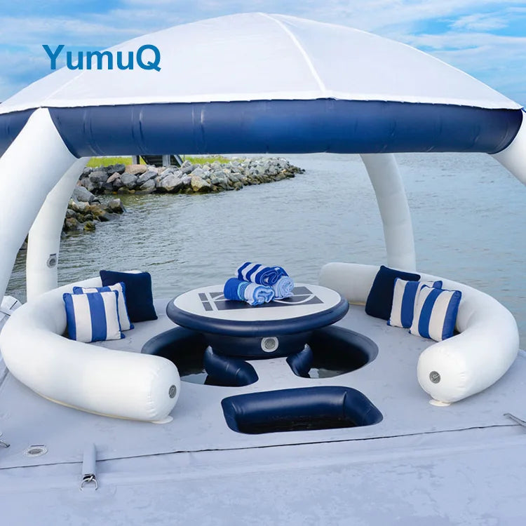 Quick Installation 132" X 132" X 40" Inflatable Pool Float With Canopy For Up To 8 Adults