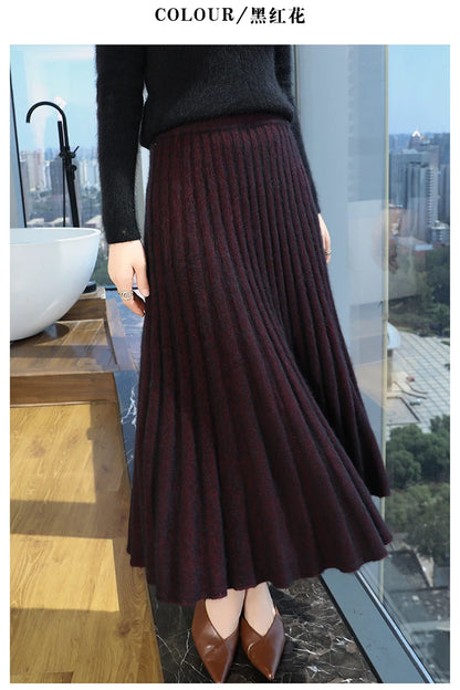 mink cashmere skirt Fashion long dress women A-line skirt autumn winter loose pleated skirt elegant high-waisted skirt ladies