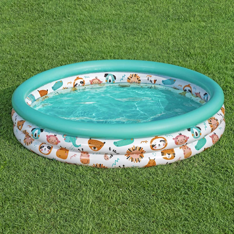40”/48” X 10” 3 Rings Round Inflatable Infant Baby Swimming Pool Toddler Kiddie Ball Pit Pool Animal Pattern Age 2 and Up