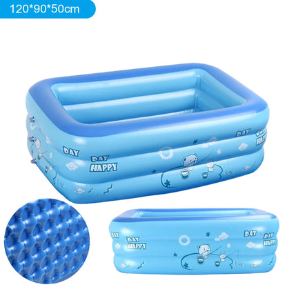 Inflatable Blow Up Swimming Pool Indoor Outdoor Rectangle Kid Bathing Tub Toddler Water Game Play Center 3 Rings Cartoon Printed