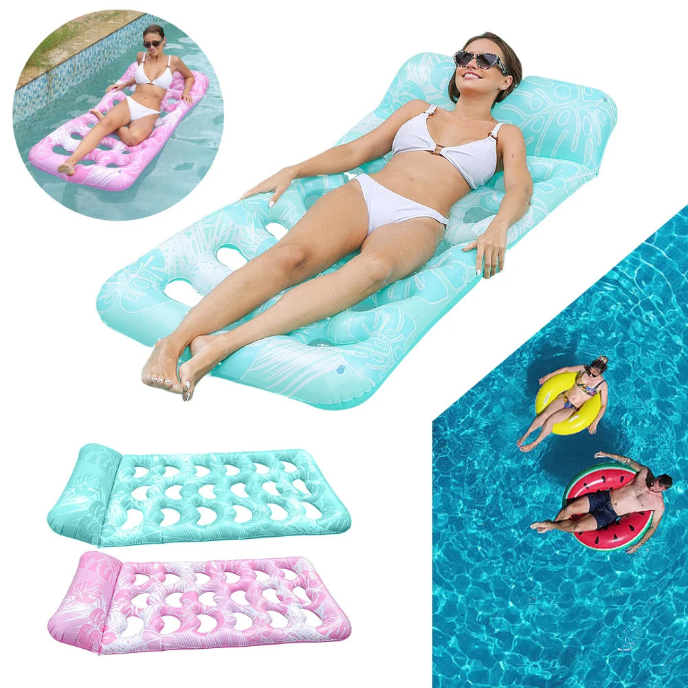 Pool Floats Hammock with Headrest Inflatable Water Sleeping Bed Portable Floating Lounger Air Mattress for Swimming Pool Party
