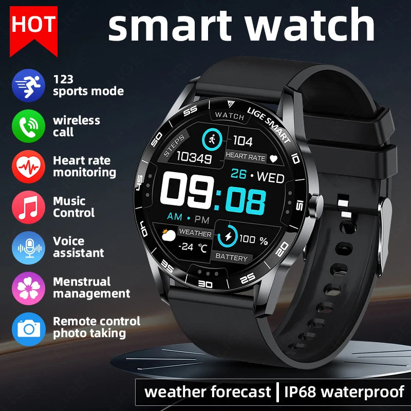 LIGE New Steel Smart Watch Men 1,38inch Bluetooth Call Business Men Watches Fitness Activity Sports Heart Rate Health Smartwatch