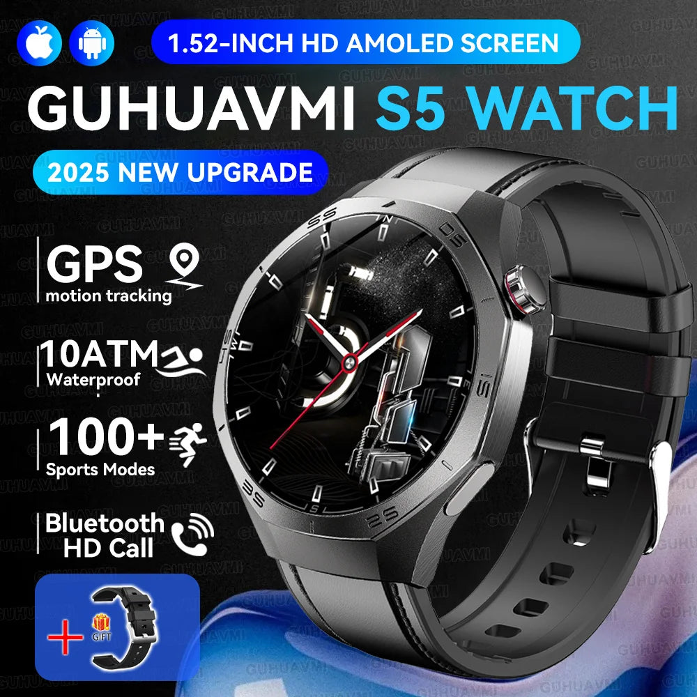 Luxury Metal Smart Watch For Men AMOLED Screen Bluetooth Call GPS Tracking Sports Heart Rate Monitor Smart watch For Android iOS