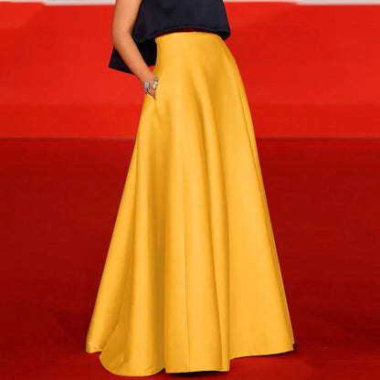 ZANZEA Bohemian Women Satin Silk Black Long Skirts Elegant Solid A-Line Party Jupes Femme Waist Zipper Oversized Casual Dresses