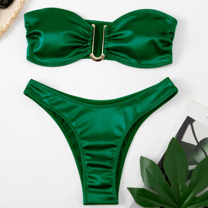 High Waist Swimsuit Women Push Up Beachwear Sexy Bandeau Bathing Suit Maillot De Bain Femme Bikini Summer Swimwear Women
