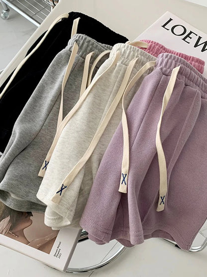 2026 Summer Shorts Women Elasticity Lovely Girls Korean Style Sweet Students Harajuku Simple Pure Gray Trousers Female New