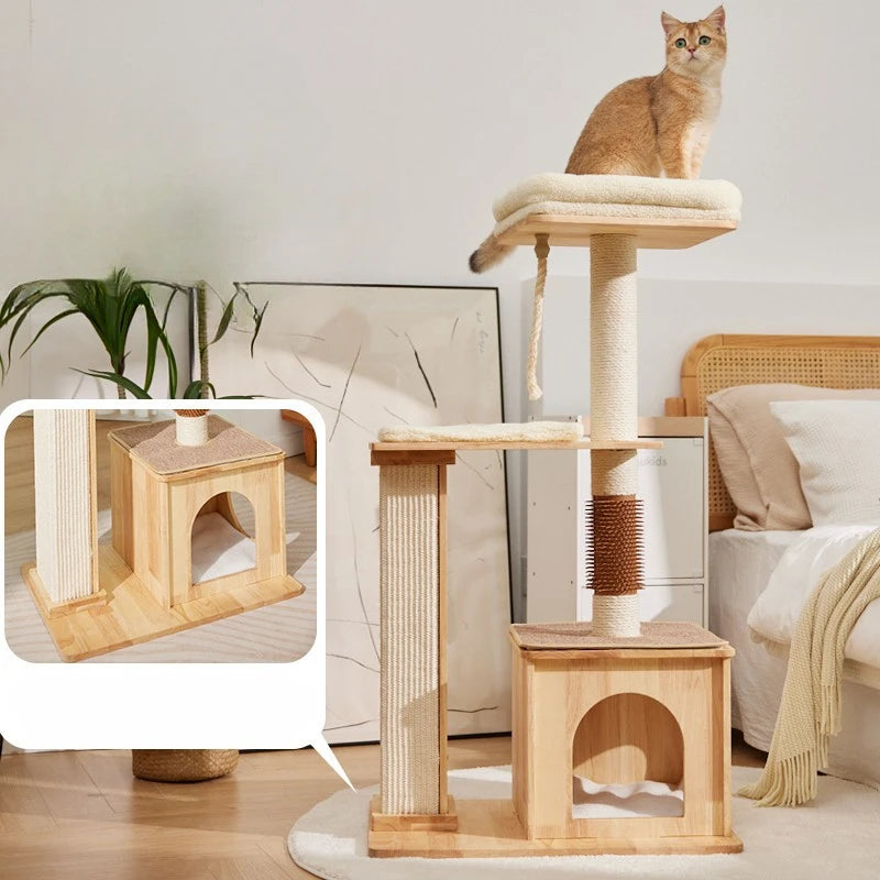 Indoor Cat House with Scratcher, Trees, Towers for Large Cats, Tall Toy, Multiple Hamocks, Park Scrapers Tool, Silicone Carrier