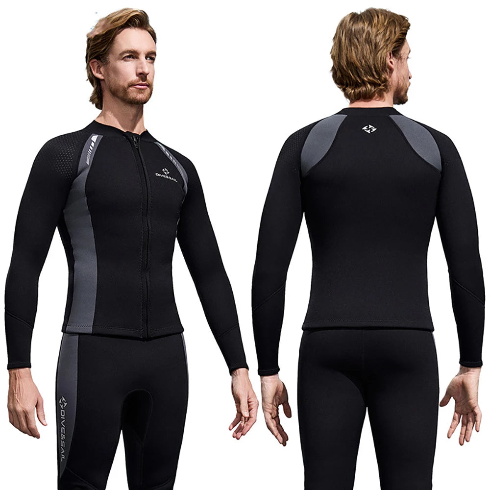 2025 New Men Women Wetsuit Top 3mm Neoprene Wetsuit Jacket Long Sleeve Front Zipper Swimsuit Surfing Diving Tops for Water Sport