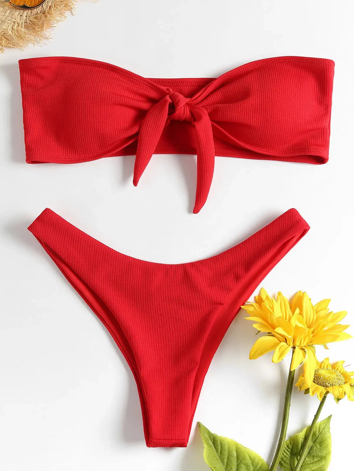 Sexy Women's Ribbed Tube Top Bikini Set White Swimsuit for Women Biquini Traje De Bano Pants Bikini Badeanzug Micro Bikini