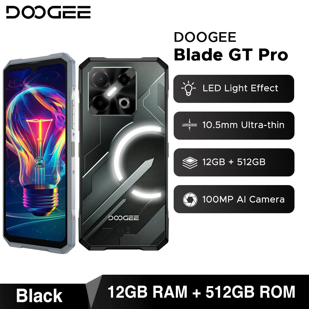 World Premiere DOOGEE Blade GT Pro 5G Rugged Phone LED Light Effect 12GB 512GB 10.5mm Ultra-thin 100MP AI Camera 5800mAh Battery