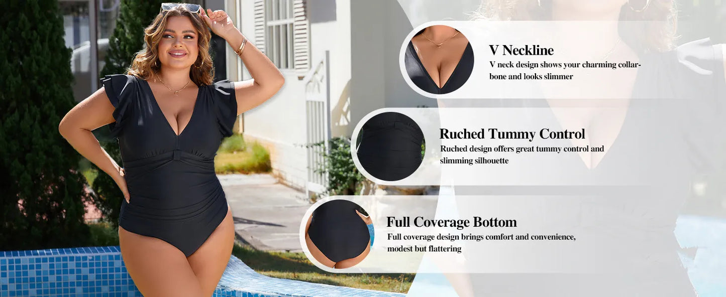 2024 One Piece Swimsuits For Women Plus Size Swimwear Solid Push Up Beach Swimsuit Tummy Control Monokini Bathing Suit
