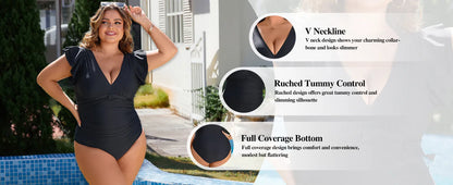 2024 One Piece Swimsuits For Women Plus Size Swimwear Solid Push Up Beach Swimsuit Tummy Control Monokini Bathing Suit