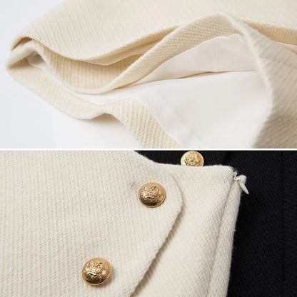 Tweed Wide Leg Shorts Skirts Women Chic Empire All-match Button Minority Elegant A-line Autumn Winter Thick Popular Daily Female