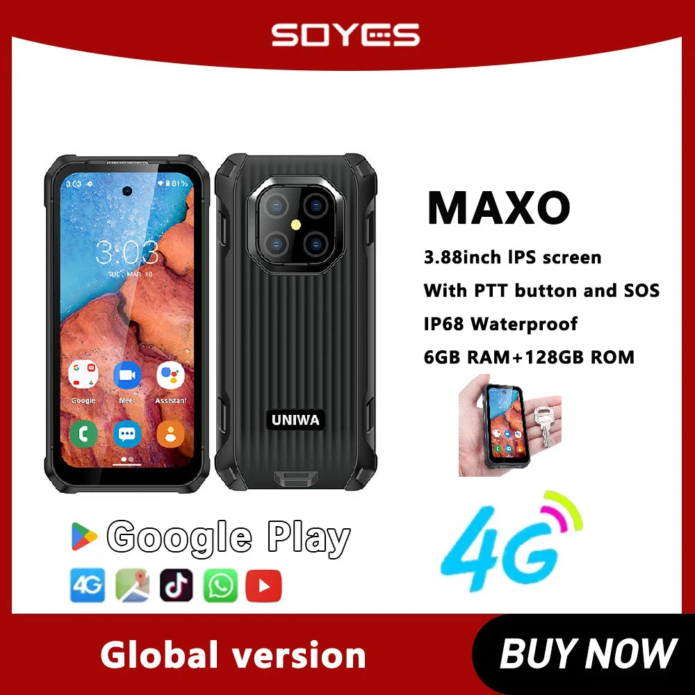 SOYES MAXO Rugged Smartphone IP68 Mini Waterproof 3.88 Inch Small IPS Screen Android12 6GB RAM+128GB ROM 3000mAh Battery