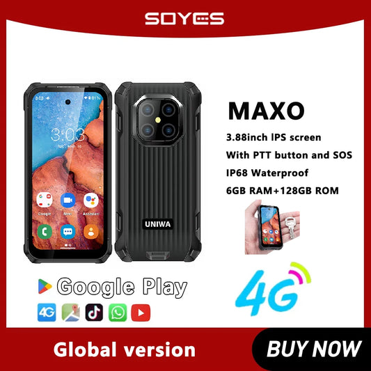 SOYES MAXO Rugged Smartphone IP68 Mini Waterproof 3.88 Inch Small IPS Screen Android12 6GB RAM+128GB ROM 3000mAh Battery