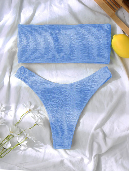 Fashion Bikini Textured Swimwear Women 2025 High Cut Swimsuit Women Bathing Suits Solid Brazilian Bikinis Set