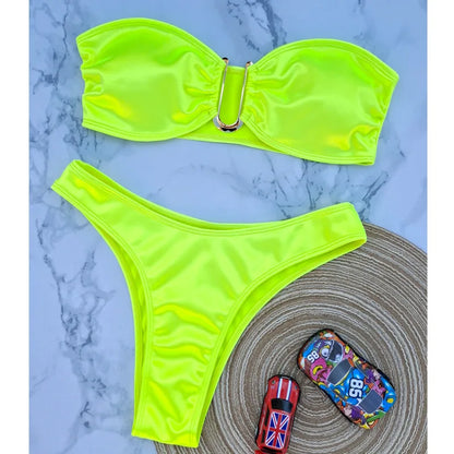 High Waist Swimsuit Women Push Up Beachwear Sexy Bandeau Bathing Suit Maillot De Bain Femme Bikini Summer Swimwear Women