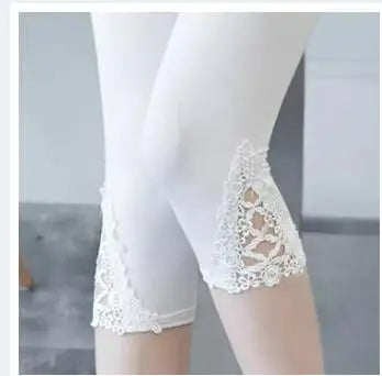 7XL Large Size Leggings For Women Summer Thin Tick 3/4 Capris Short Lace Hollow Tight Pants Black White Pink Red  6XL 5xl 4xl