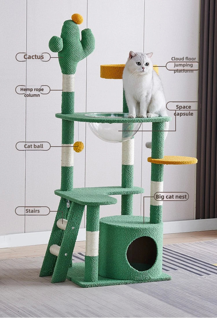 Cactus Cat Tree,Large Multi-Level Cats Climbing Tower, Scratching Post, Cozy Pet Bed