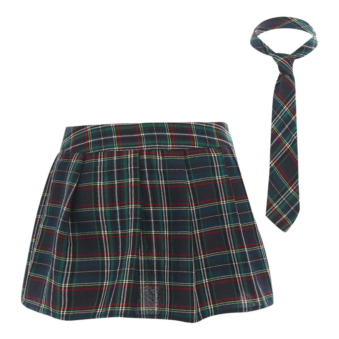 Womens Plaid Pleated Skirts With Necktie Harajuku Mini Japanese Preppy Schoolgirls Uniforms Kawaii Skirts Ladies Cosplay Costume