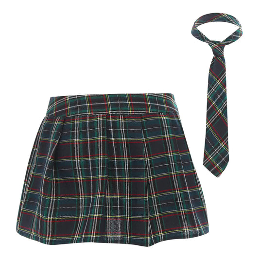 Womens Plaid Pleated Skirts With Necktie Harajuku Mini Japanese Preppy Schoolgirls Uniforms Kawaii Skirts Ladies Cosplay Costume