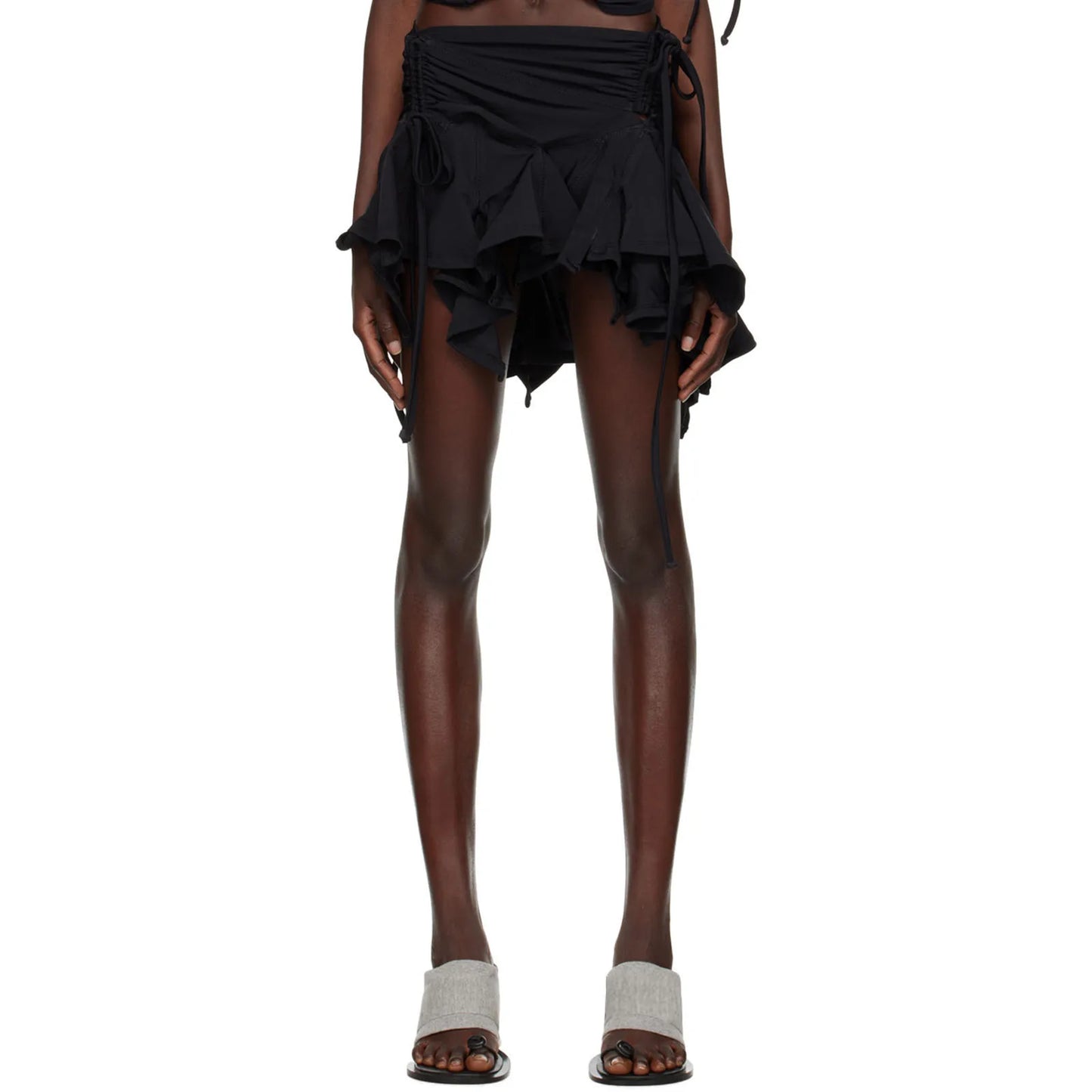 Y2K Gothic Punk Women Irregular Duck Skirts Solid Color Drawstring Tie-Up Ruched Ruffles Mini Skirt Summer Fashion Short Skirts