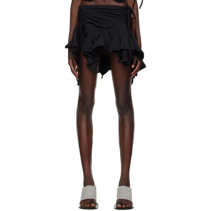 Y2K Gothic Punk Women Irregular Duck Skirts Solid Color Drawstring Tie-Up Ruched Ruffles Mini Skirt Summer Fashion Short Skirts