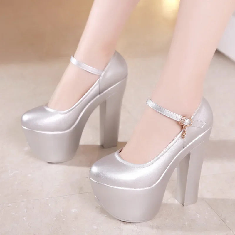 Catwalk 15cm Small Size 32-43 Sexy Extreme Block High Heels Shoes Spring 2025 Trend Bright Leather Chunky Platform Pumps Model