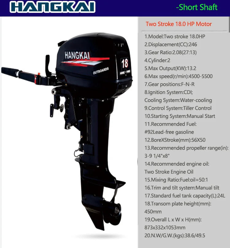 IHOMEINF Powerful 4.0HP-18.0HP Petrol Marine Motor Boat  Engine for the 2.3M-4.6M Assault Boat Canoe Outboards Propeller