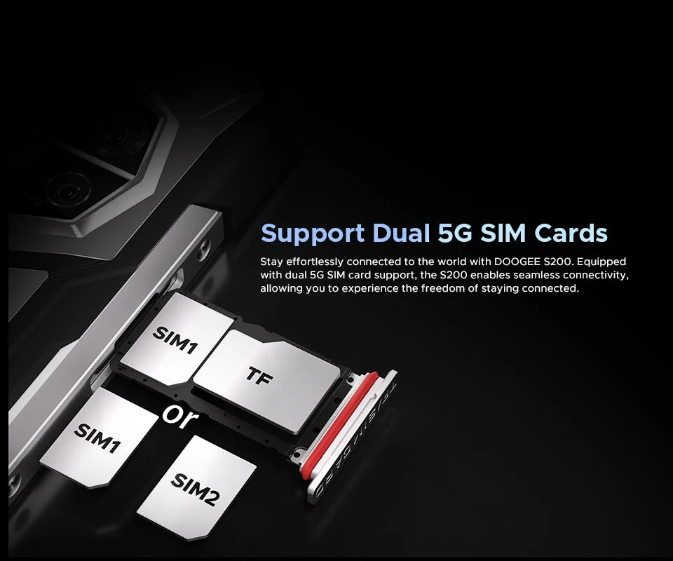 Global Version DOOGEE S200 5G Rugged Phone 12GB +256GB 6.72" Display 100MP AI Main Camera 10100mAh Mobilephone Android 16 NFC