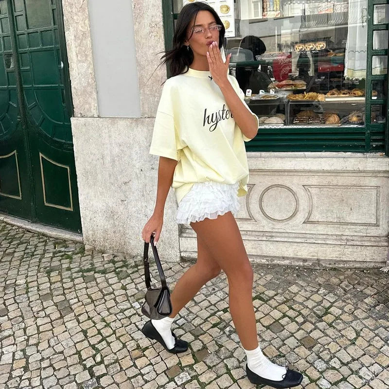 BOOFEENAA Mesh Ruffled Low-rise Bloomer Shorts Y2k 2000s Womens Clothing Fashion White Black Booty Shorts Sexy Pants C70-CE17