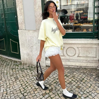 BOOFEENAA Mesh Ruffled Low-rise Bloomer Shorts Y2k 2000s Womens Clothing Fashion White Black Booty Shorts Sexy Pants C70-CE17