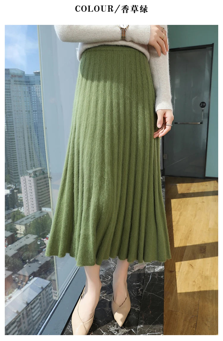 mink cashmere skirt Fashion long dress women A-line skirt autumn winter loose pleated skirt elegant high-waisted skirt ladies