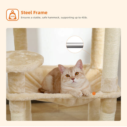 Multi-Level Cat Tree with Scratching Posts, Cozy Hammock, Plush Cat Tower for Indoor, Cat Condo Bed, Cat Accessories, Cat Toys